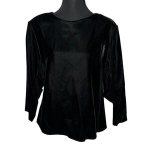 Vintage Bonnie & Norma Black Velvet Long Sleeve Button Back Chic Elegant Top